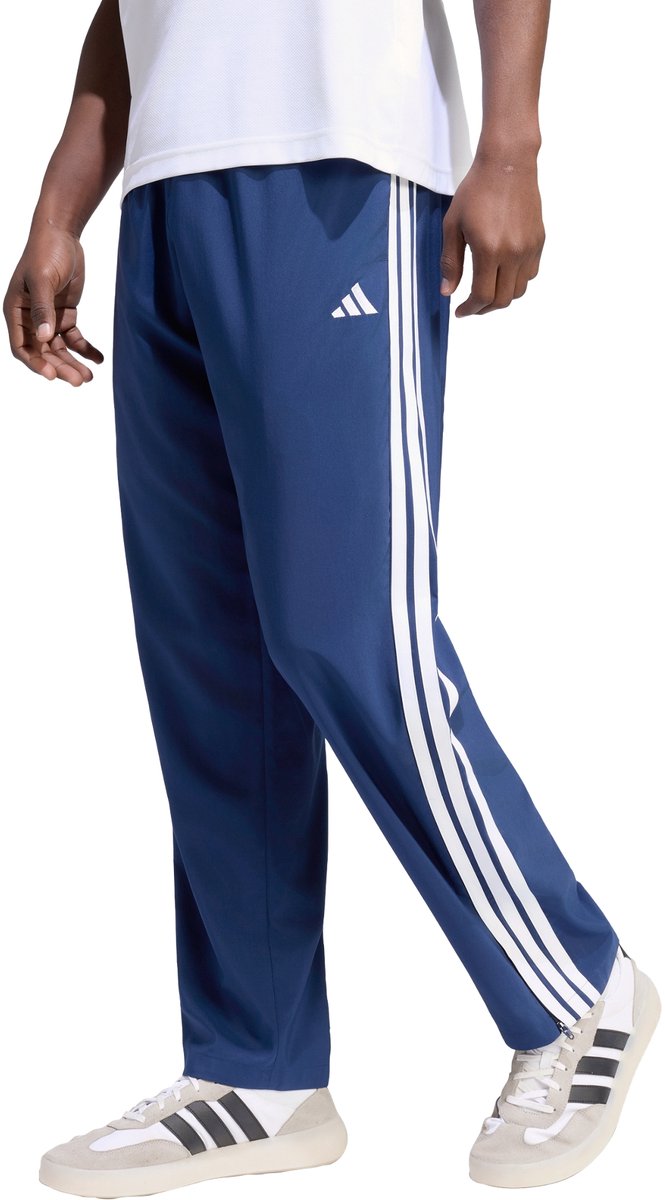 Adidas Sportswear Essentials 3-Stripes Stanford Lichte Woven Tapered Open Hem Broek Heren Blauw