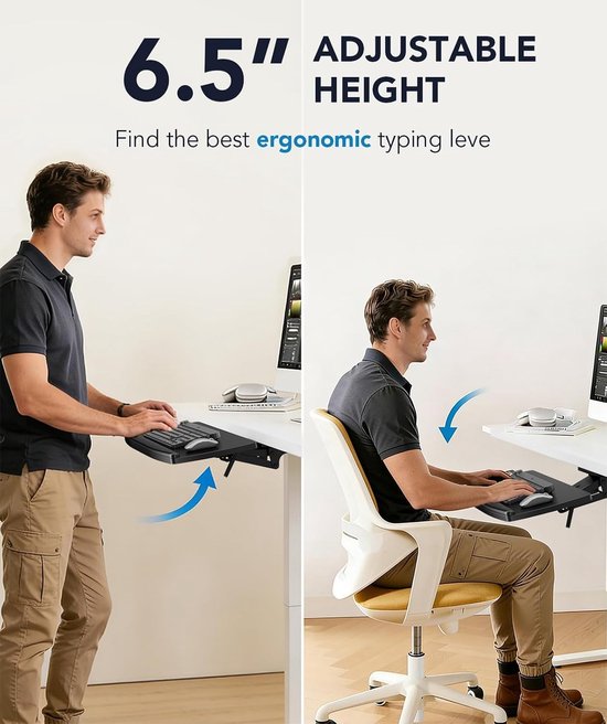 Ergonomische Ondersteuning voor Toetsenbord en Muis, Hoogte Verstelbaar, 360° Draaibaar en Kantelbaar, Ideaal voor Gaming en Kantoorgebruik, Zwart, Compact Ontwerp — afbeelding 5