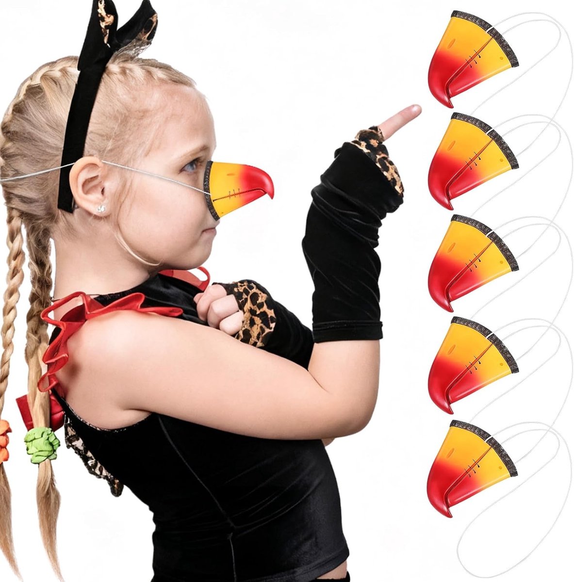 Set van 5 realistische papegaaienneuzen van vinyl voor cosplay, feesten en carnaval accessoires