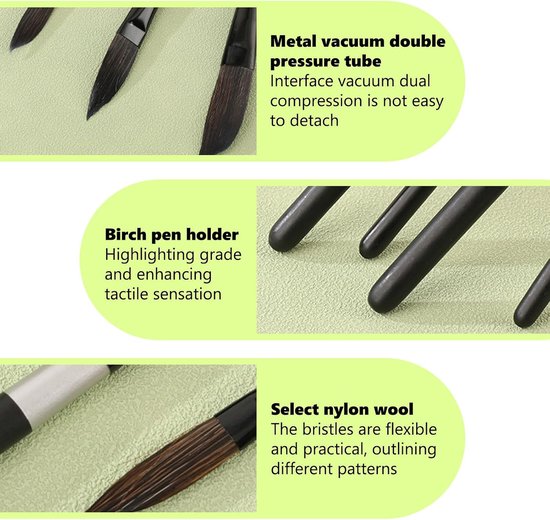Set van 4 dolkpenselen, aquarelpenselen, gestreept, voor acryl, olie, kunstenaar, multifunctioneel, zwart — afbeelding 5