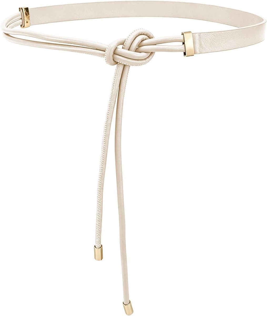IGXX Riem voor Dames, PU Leer Smalle Tailleceintuur met Knoopsluiting, Verstelbare Strikstijl, Beige - ShopVlot