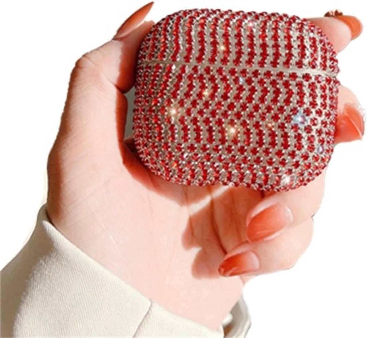 Hoesje voor oortjes - Beschermhoesje en case - Beschermt oordopjes - Gedecoreerd met strass - Rood