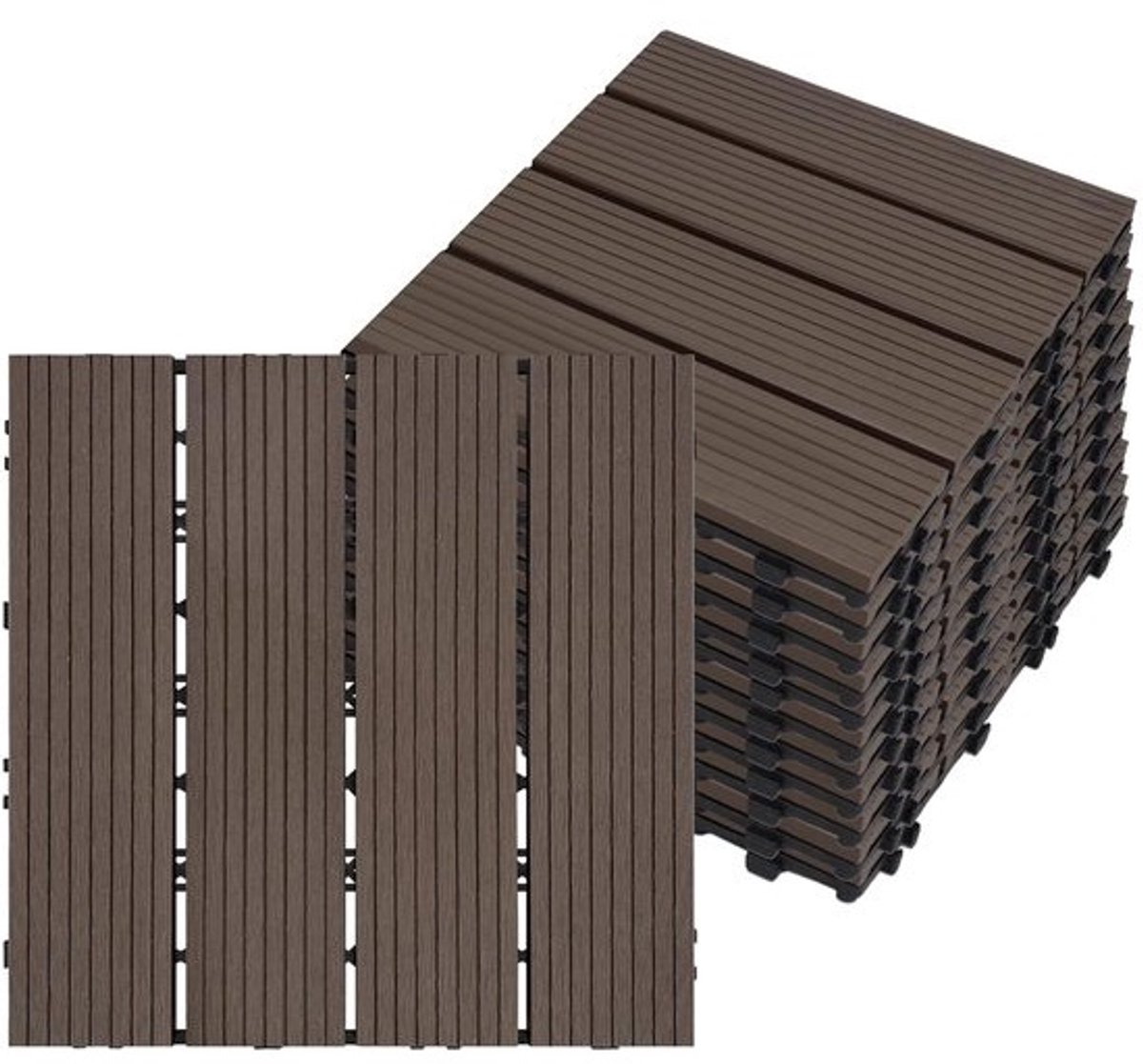 Composietterrastegels - Balkontegels met houtlook - Buitenvloeren - Kliksysteem met drainage - 30 x 30 cm - 1 m² - Koffiebruin
