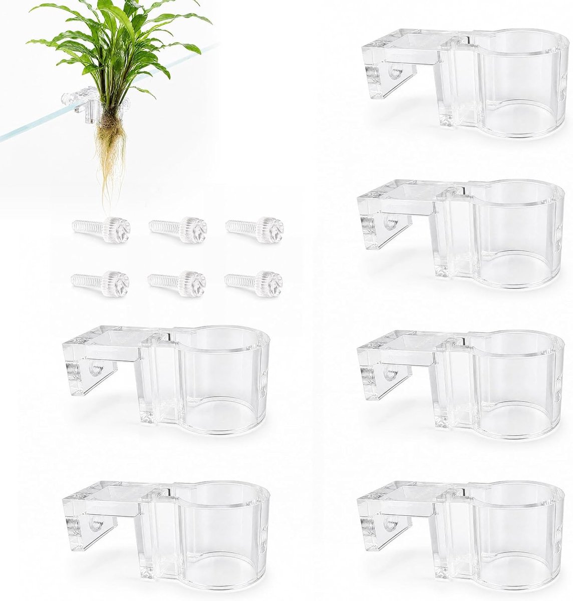 SnelShoppen - Plantenhouder voor Aquarium - Transparant, 6 Stuks, Herbruikbare Hangers voor Waterplanten - Duurzaam Polycarbonaat, U-vormige Reiniging