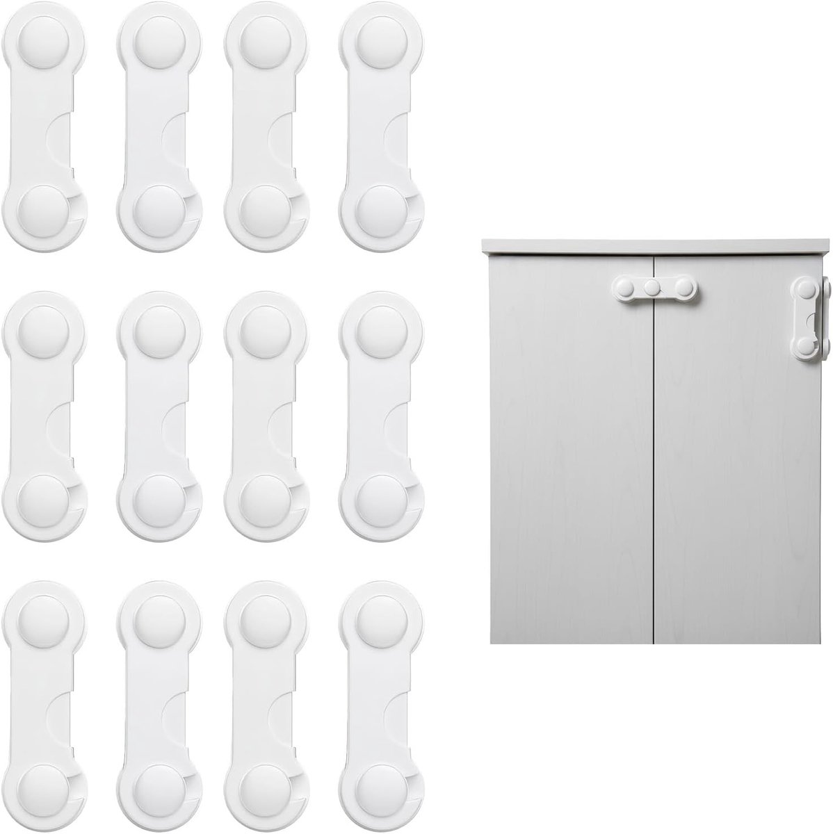 Veiligheidsvergrendelingen voor Kasten - 12 Stuks - Kindveilige Sloten met Sterke Lijm - Geen Boren Nodig - Duurzaam en Eenvoudig te Installeren - Babyproof Kasten en Koelkasten