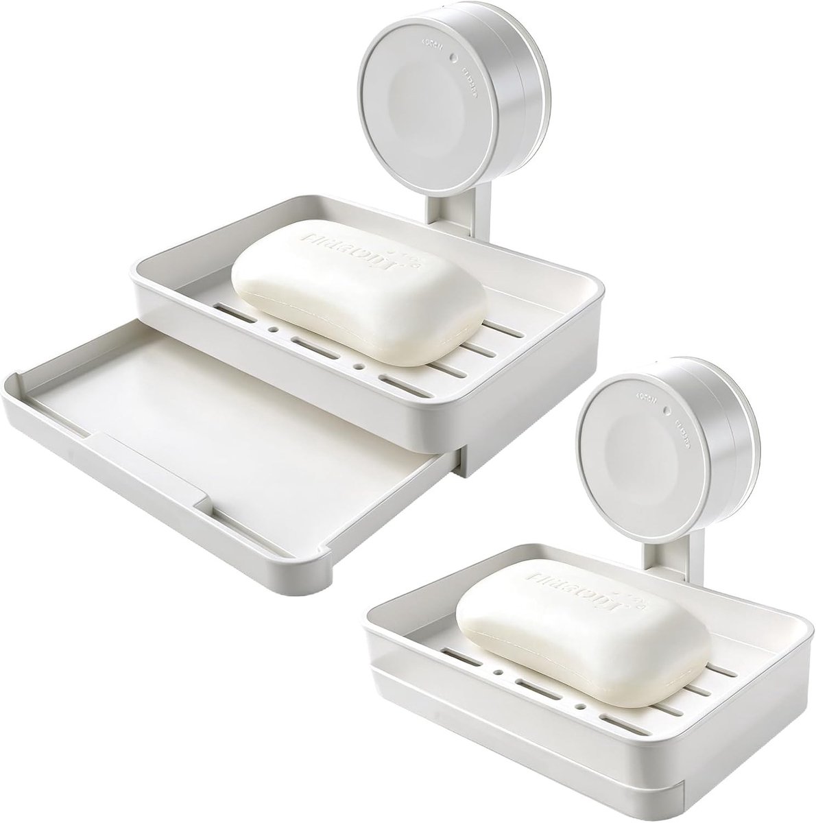 Set van 2 Zeepdispensers met Afvoer, Zuignap voor Badkamer en Keuken, Makkelijk te Bevestigen zonder Boren