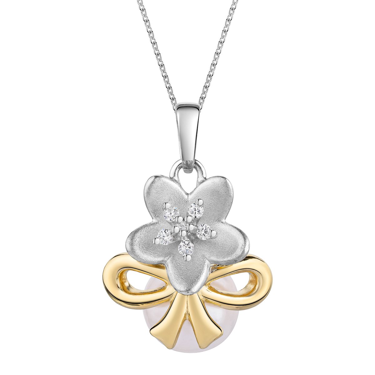 Celesta Anhänger mit Kette 925/- Sterling Silber zweifarbig Perle