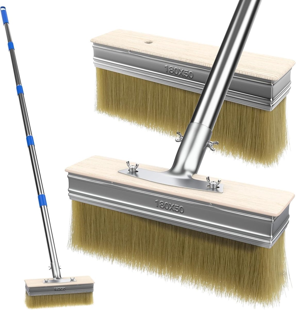 Set verfkwasten met lange steel, 1 brede kwast en 2 platte penselen - ShopVlot