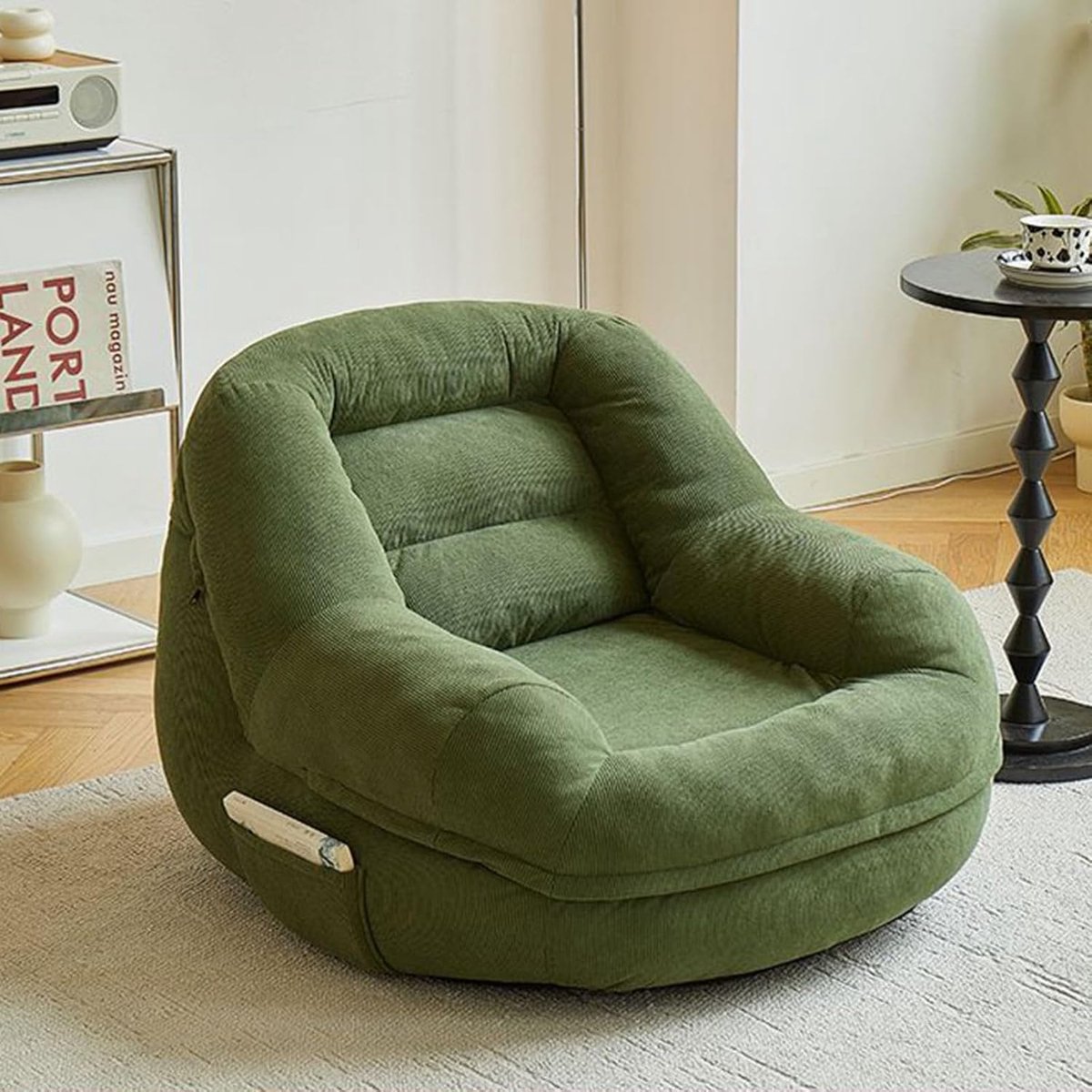 Zitzakstoel voor volwassenen,Zitzak met draagbaar handvat,comfortabele bank met afneembare en wasbare hoes,Ergonomische voor woonkamer,slaapkamer,gaming en kantoor,Lounge Stoel,Olijfgroen,74*82*62cm