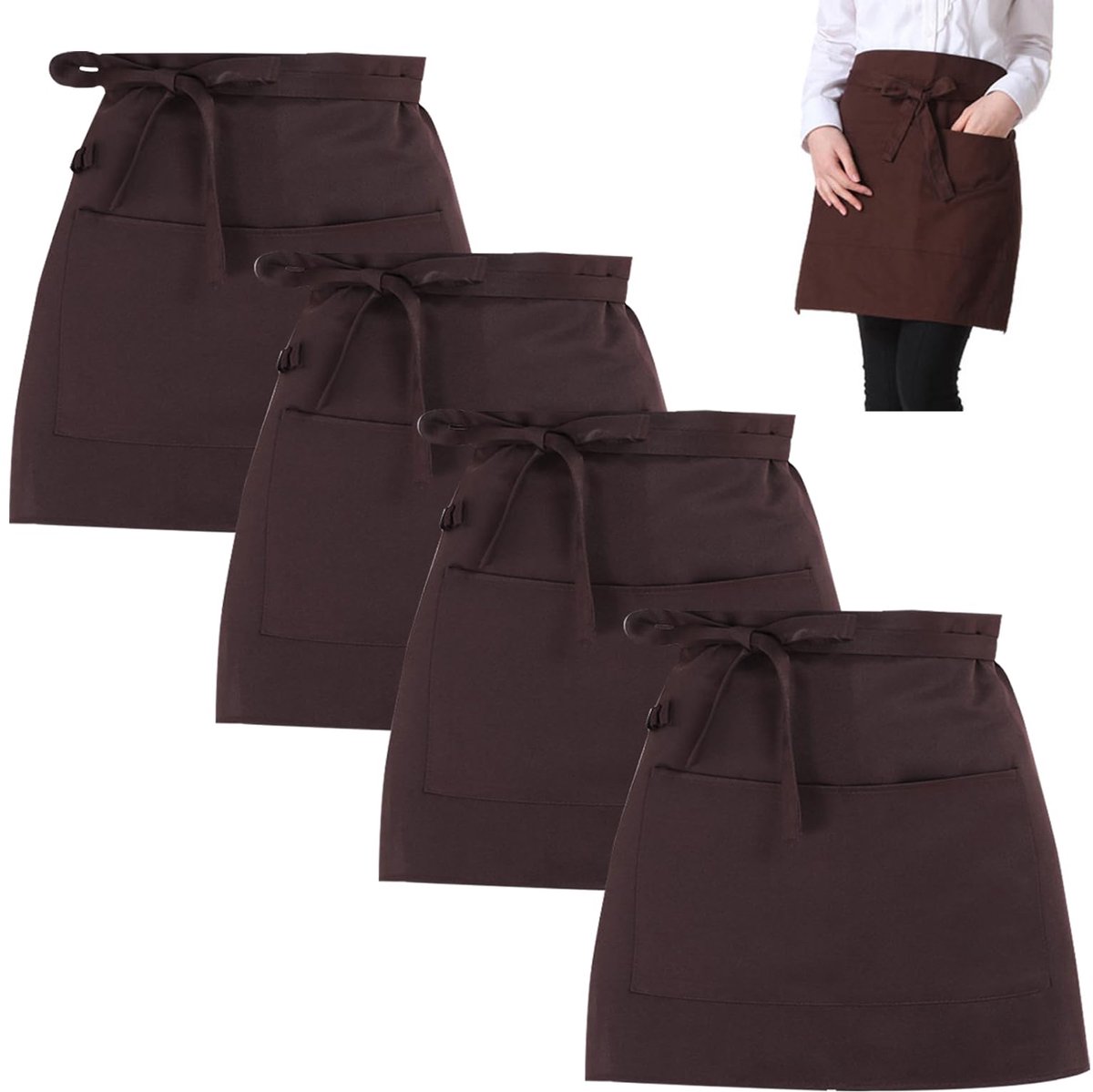Tailleschort 40 x 60 cm - Bruin katoen - 2 zakken - Ideaal voor koken en bakken - ShopVlot