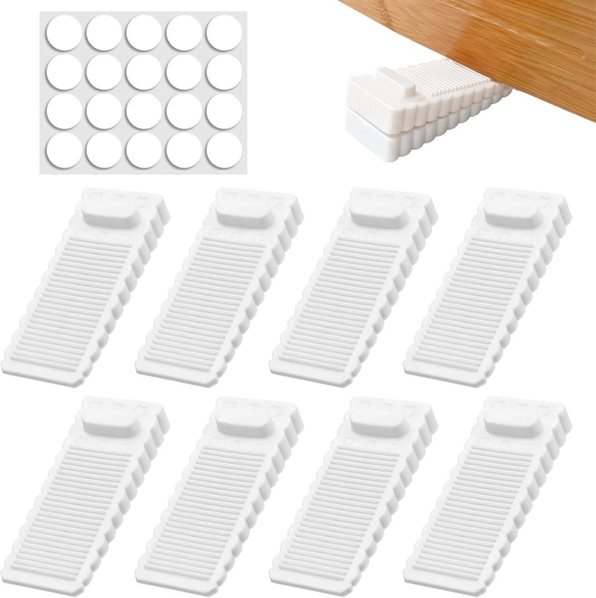 8 verstelbare en stapelbare siliconen deurwiggen + 20 zelfklevende punten, in hoogte verstelbaar, wit, 9,5 cm x 4 cm - ShopVlot