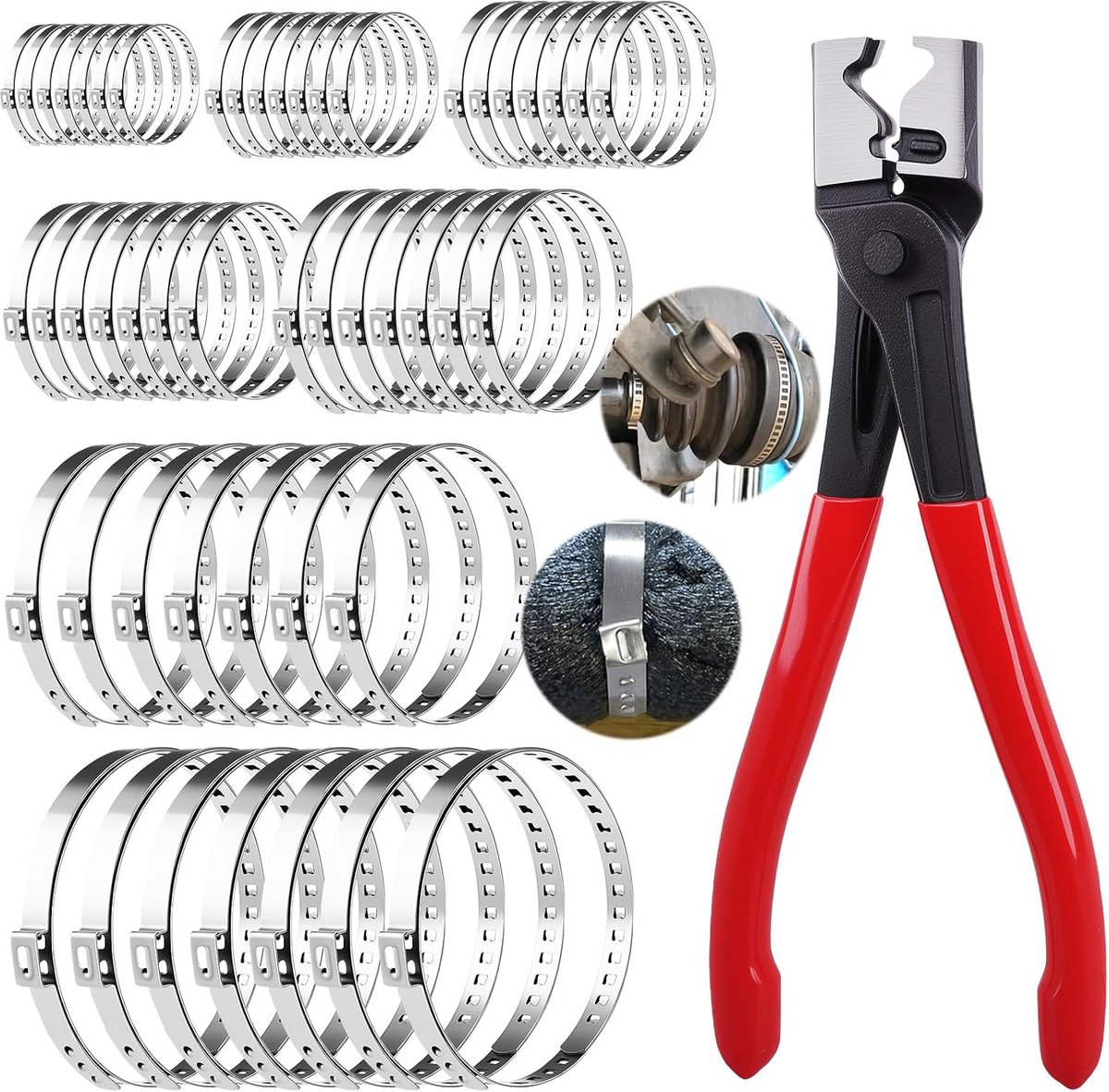 50pcs Stainless Steel CV Hose Clamps Set with Hose Clamp Pliers, Hose Clamps, Tools, 7 Sizes, Adjustable Clamps, Hose - ShopVlot