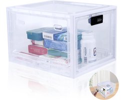 SUKARNE Foldable Medicine Storage Box, 10 L, with Three Levels, Transparent Lock Box for Snacks, Mobile Phones (29 x - ShopVlot
