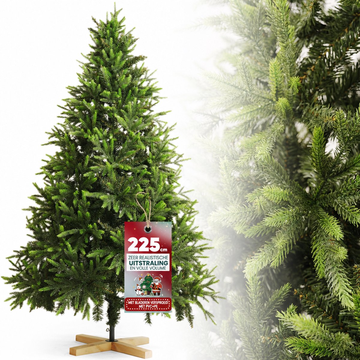Arvioo-Kunstkerstboom-225cm-automatisch-PE-PVC-mix-houten voet
