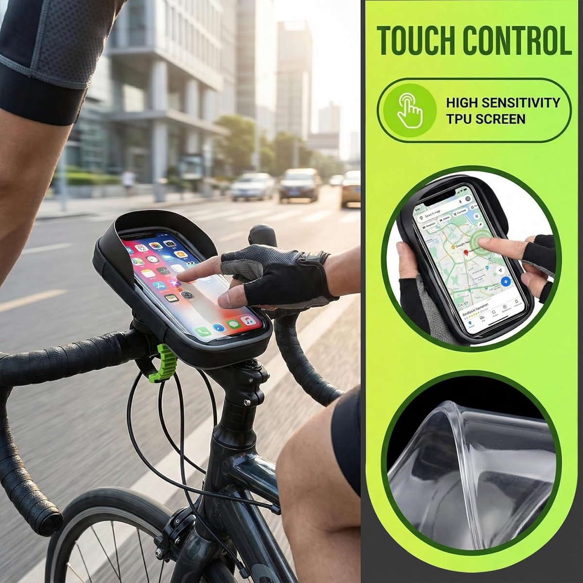 SnelShoppen - 2-in-1 Fietstas Frame, Waterdichte Handvat Tas voor Smartphones tot 7 Inch, Mobiele Telefoon Top Tube Tas met TPU Gevoelige Touchscreen