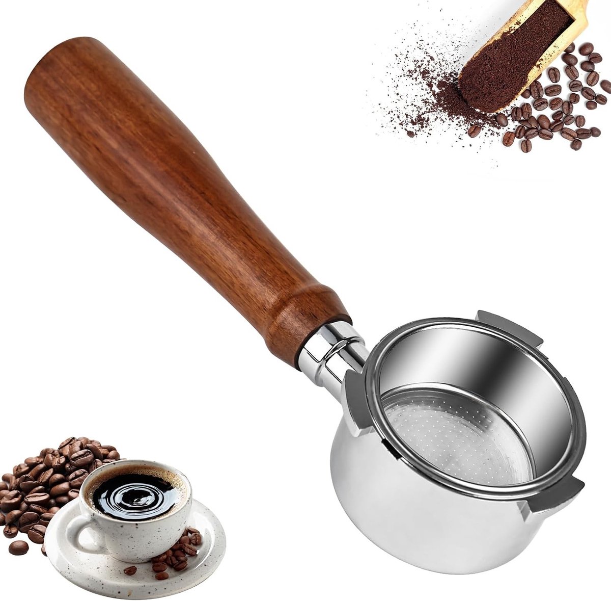 Bodemloze Zeefhouder 51 mm voor Koffiemachines - Ergonomische Handgreep van Hout en RVS
