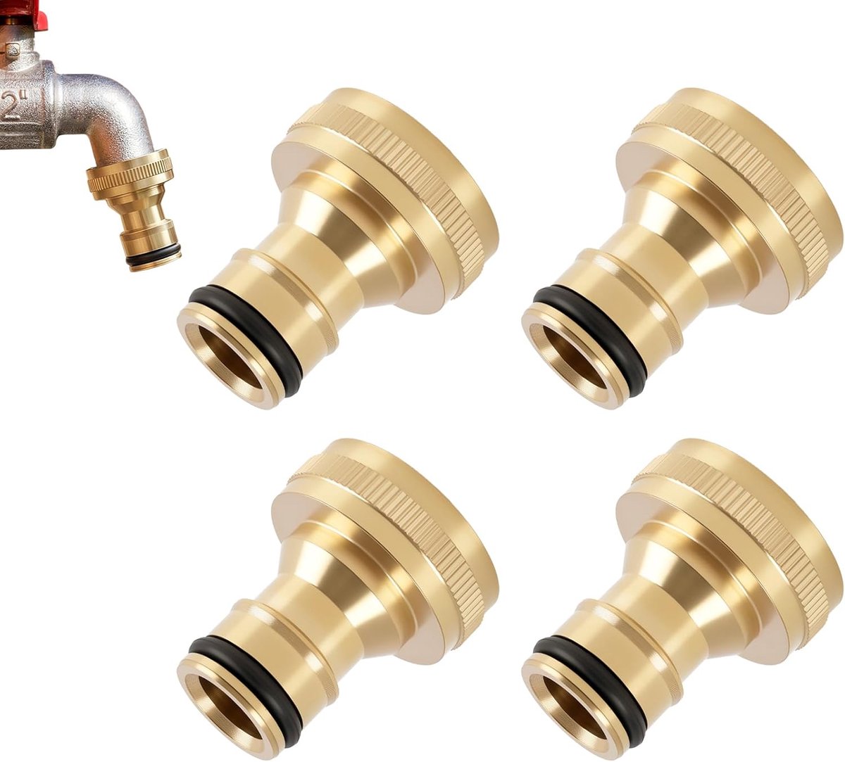 4 stuks tuinslangverbinders met 1,9 cm (3/4 inch) binnendraad, duurzaam en lekvrij messing voor waterbuisaansluiting - ShopVlot