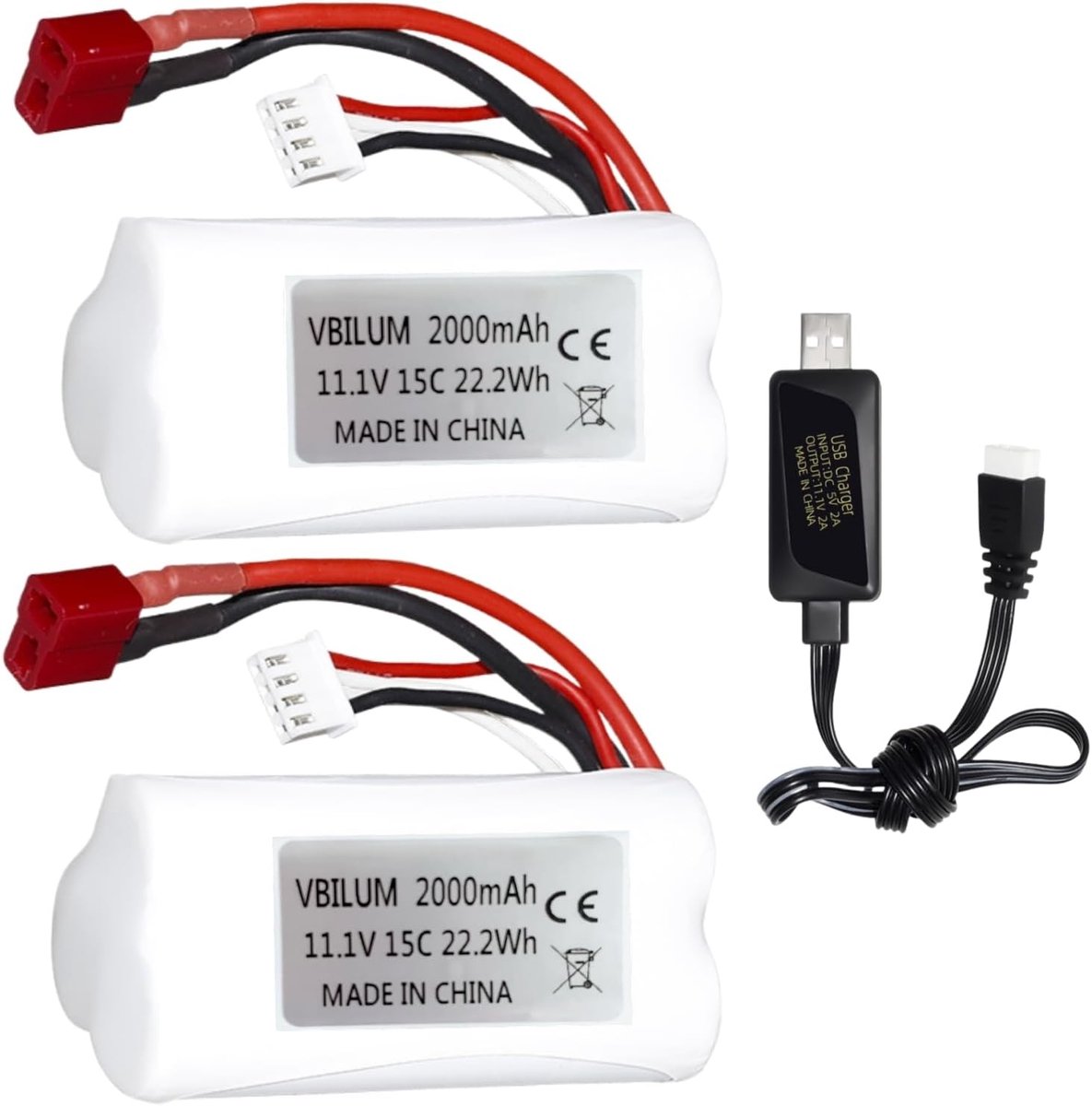 Boat Battery 11.1V 2000mAh for Boat RC 210E 200E 2104 R608 Rechargeable Battery for Boat with USB Cable - ShopVlot