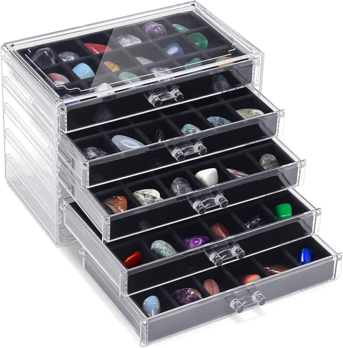 Sieraden Organizer met 5 Laden, Duidelijke Sieradenopslag voor Oorbellen en Ringen, Perfecte Sieradenbox voor Vrouwen