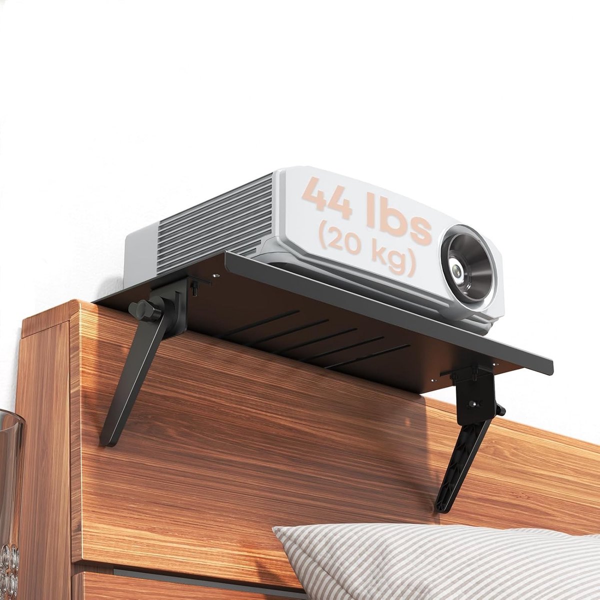 Verstelbare Projector Houder zonder Boren, Metalen Plank voor Muurmontage, Opvouwbaar en Geschikt voor Woonkamer, Bed en Sofa met Warmteafvoer