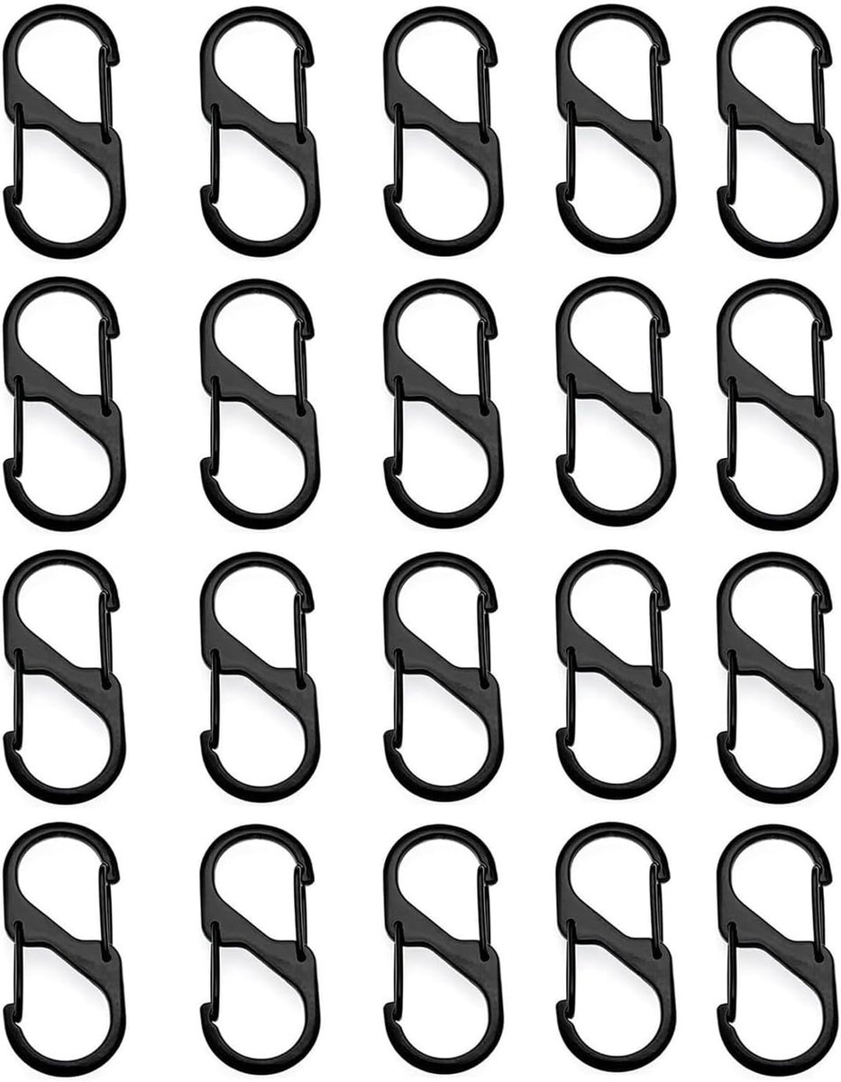 S-vormige mini-karabijnhaken 30 mm - metalen dubbele haken - zwart - ideaal voor wandelen en kamperen - ShopVlot