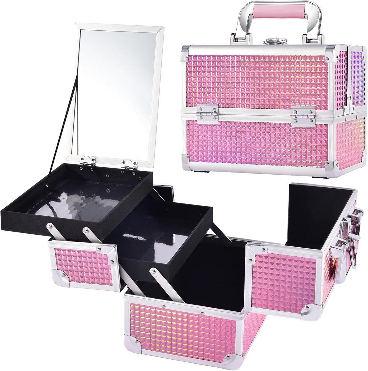 Cosmetic Case, Makeup Case, Aluminum Beauty Case, Barber's Case, Nail Case, Makeup Organizer, Case with Lock - ShopVlot