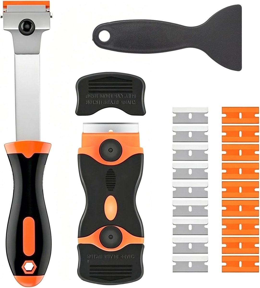 Schraperset 24,2 cm - keramische en glasschraper - 60 reservemessen - ideaal voor keuken en auto - ShopVlot