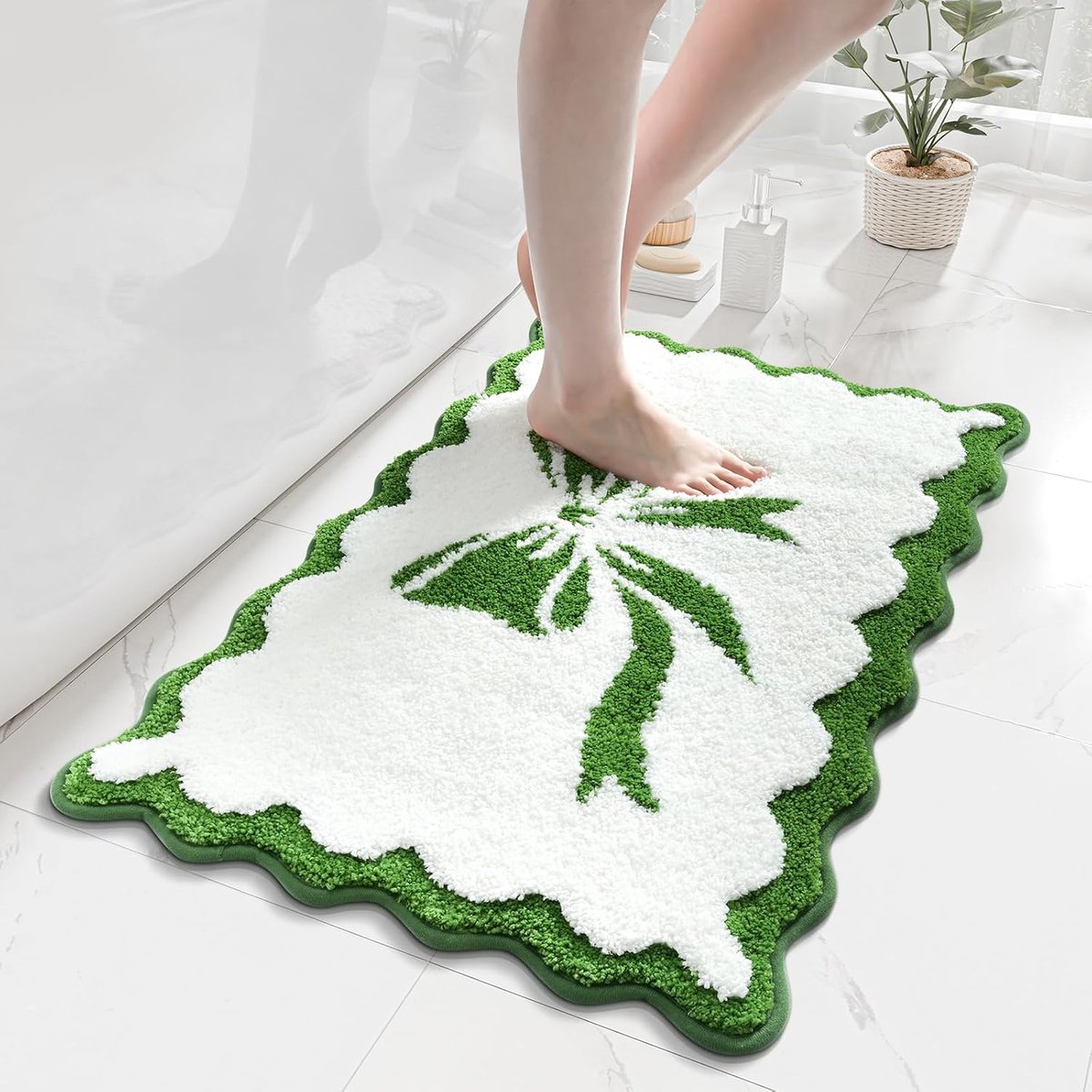 Badmat met strik, groen-wit badkamerkleed, schattig golfkleed, antislipkleed, microvezel badkamermat, 40x60 cm