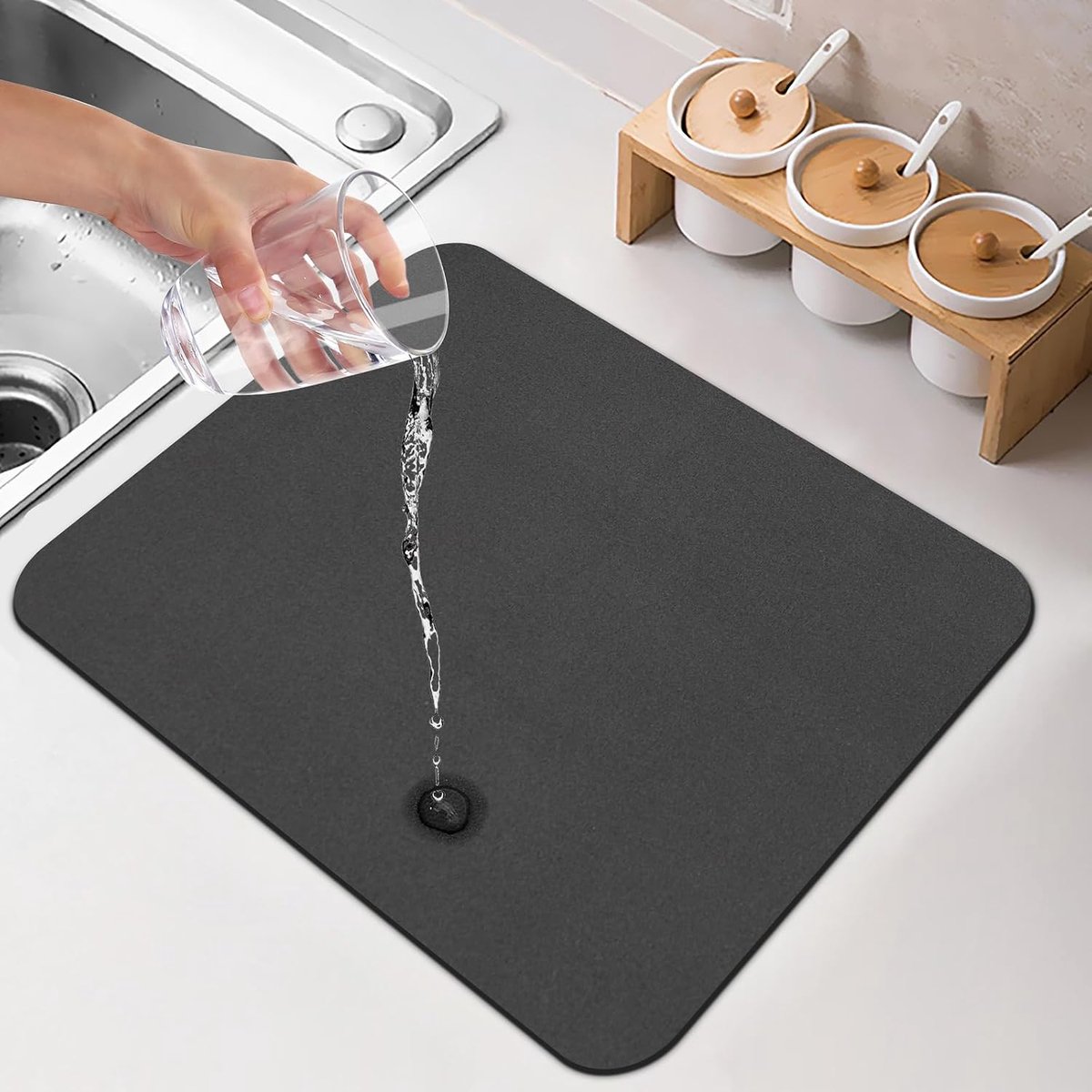 Dripping Mat, Non-Slip Coffee Maker, Absorbent Draining Mat, Multifunctional, for Kitchen Sofa, 30 x 40 cm (Black) - ShopVlot