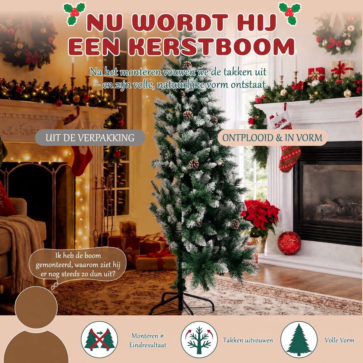 Arvioo - Kerstboom - Groen met sneeuw - 210cm - Met dennenappels – foto 7