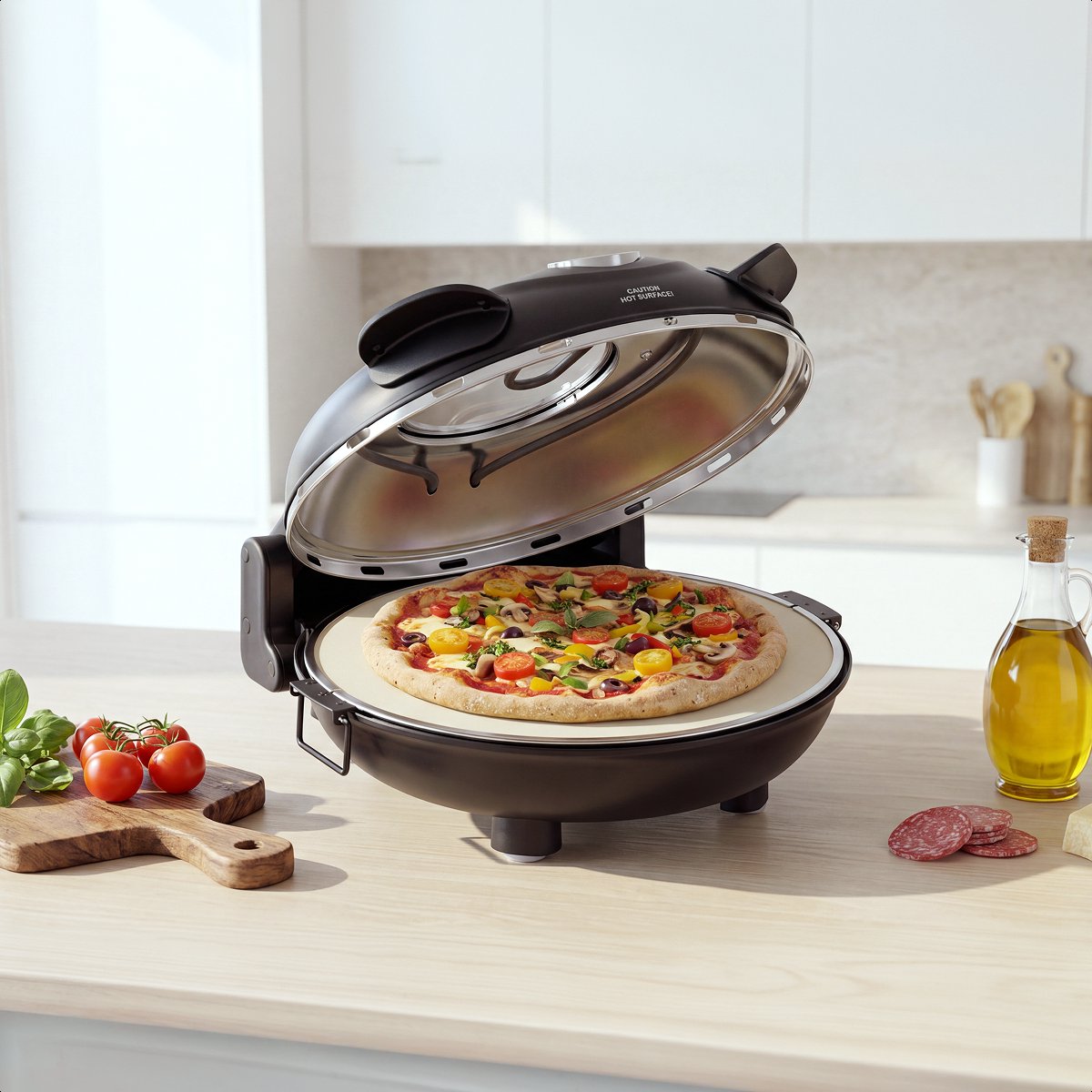 MOA Elektrische Pizzaoven - Tot 400°C - Boven- en Onderwarmte - Met Bamboeschep - Pizza Oven - 30,5 cm Pizzasteen - Zwart – foto 4
