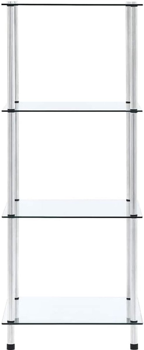 Vitrine met 4 planken van gehard glas en roestvrij staal, 40 x 40 x 100 cm, modern rek voor woonkamer, kantoor of badkamer, eenvoudige montage