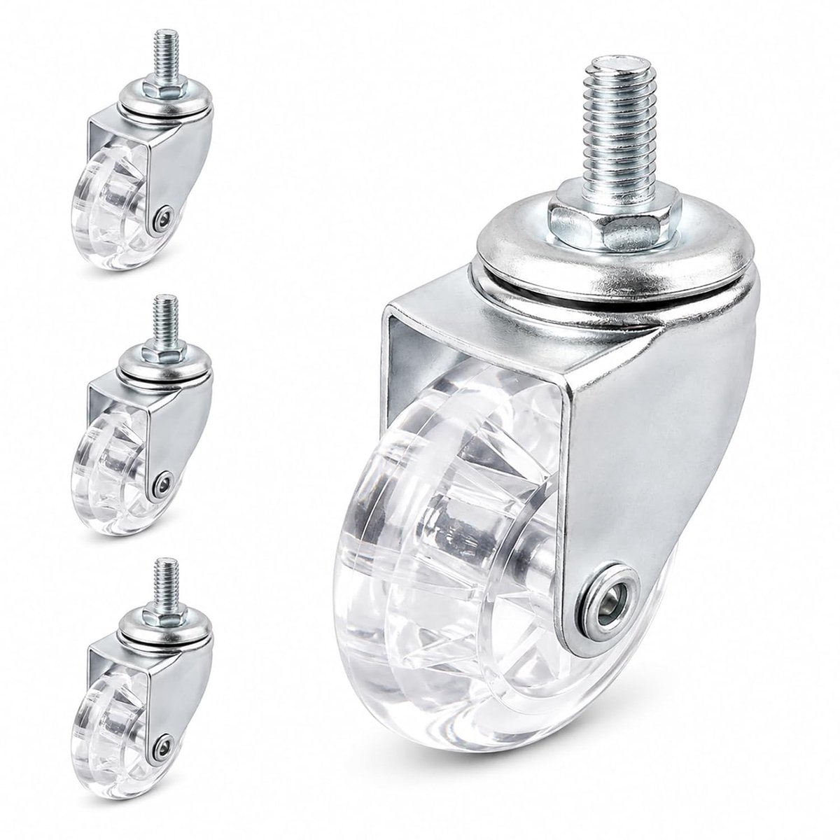 4 stuks transparante meubelwielen, M8 schroefdraad 50 mm zwenkwielen - ShopVlot