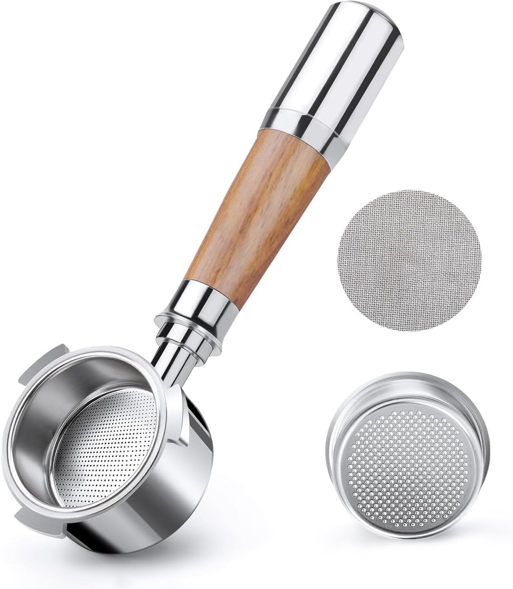 VINATO Filter Holder without Base 51 mm Stainless Steel Basket with Walnut Handle Compatible with DeLonghi - ShopVlot