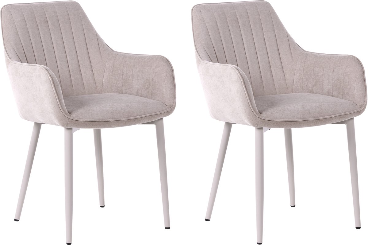 Beliani WELLSTON - Set van 2 eetkamerstoelen - Beige - Polyester