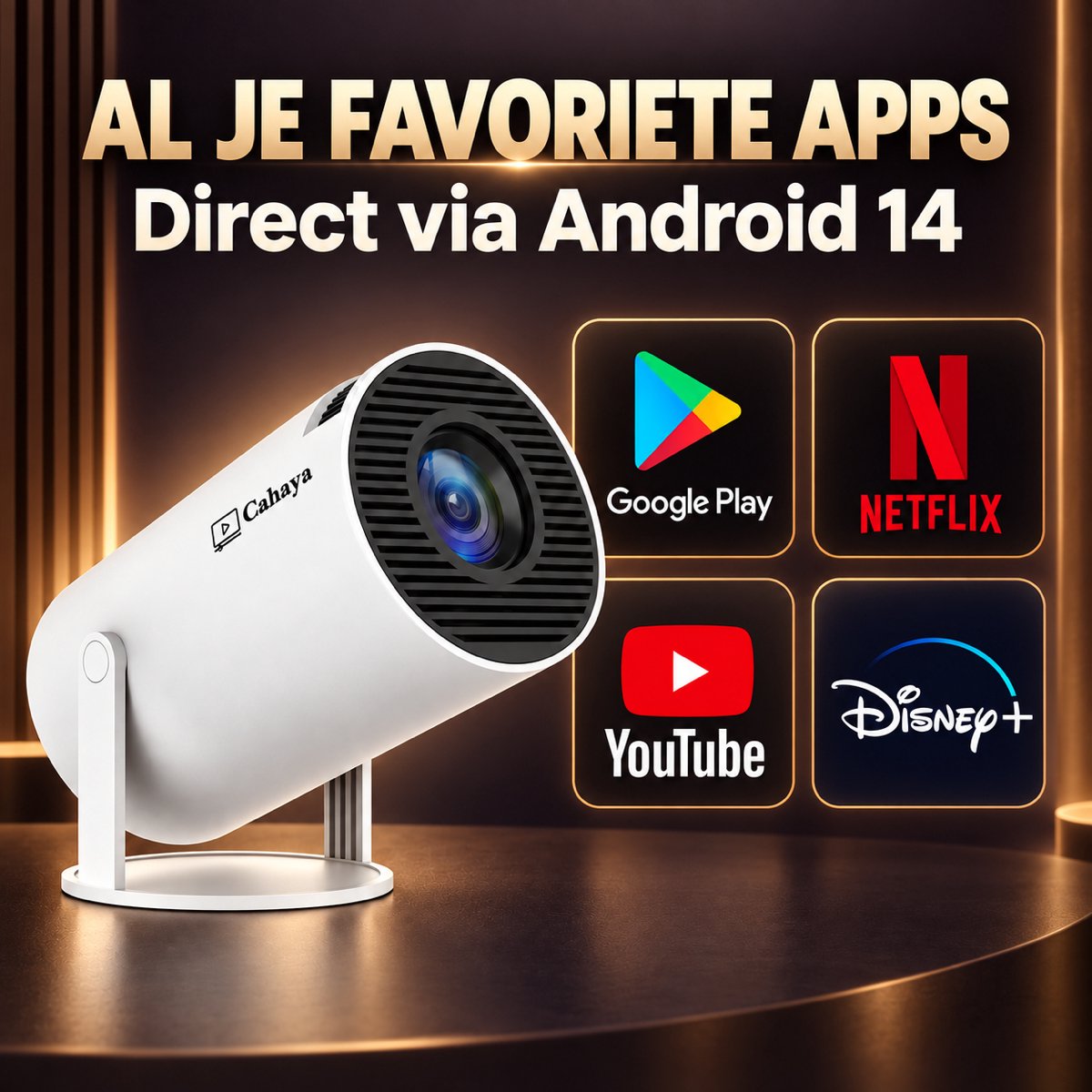 Cahaya 2026 vernieuwd model + HDMI kabel - Pro versie - Mini Beamer - mini projector - draagbare beamer - projector / beamer - Geïntegreerd Android 14.0 systeem - Screen mirroring smartphone - Home cinema — cadeau in Elektronica - foto 7
