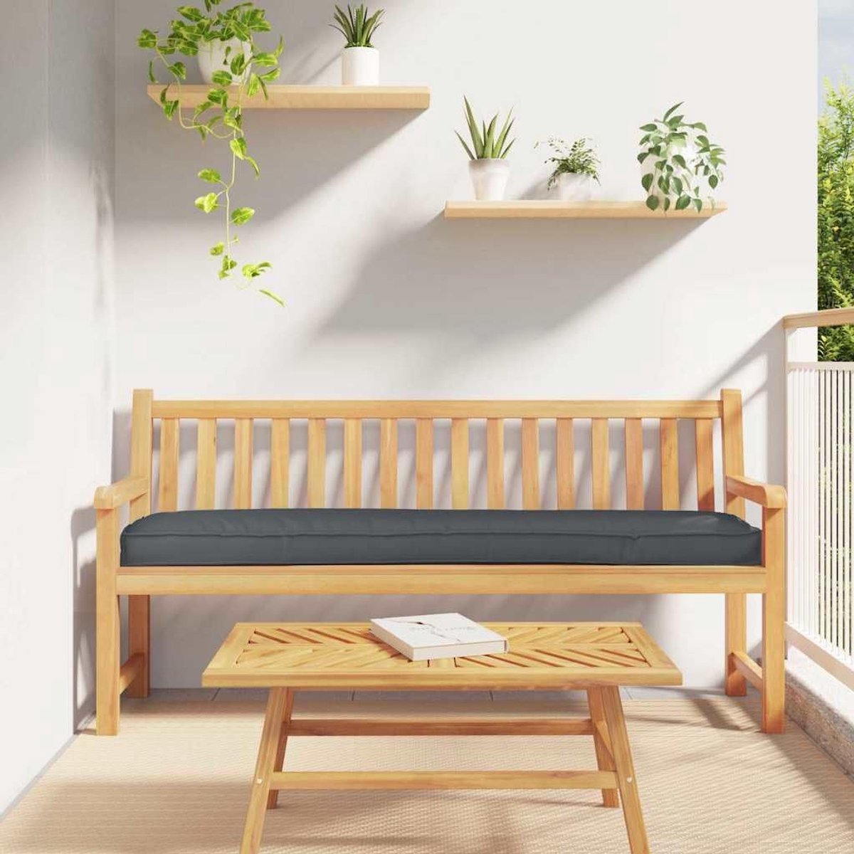 Antraciet, 200 x 40 x 8 cm, Oxford-weefsel, zitkussen met polypropyleen vulling, waterafstotend en robuust, voor tuin en terras