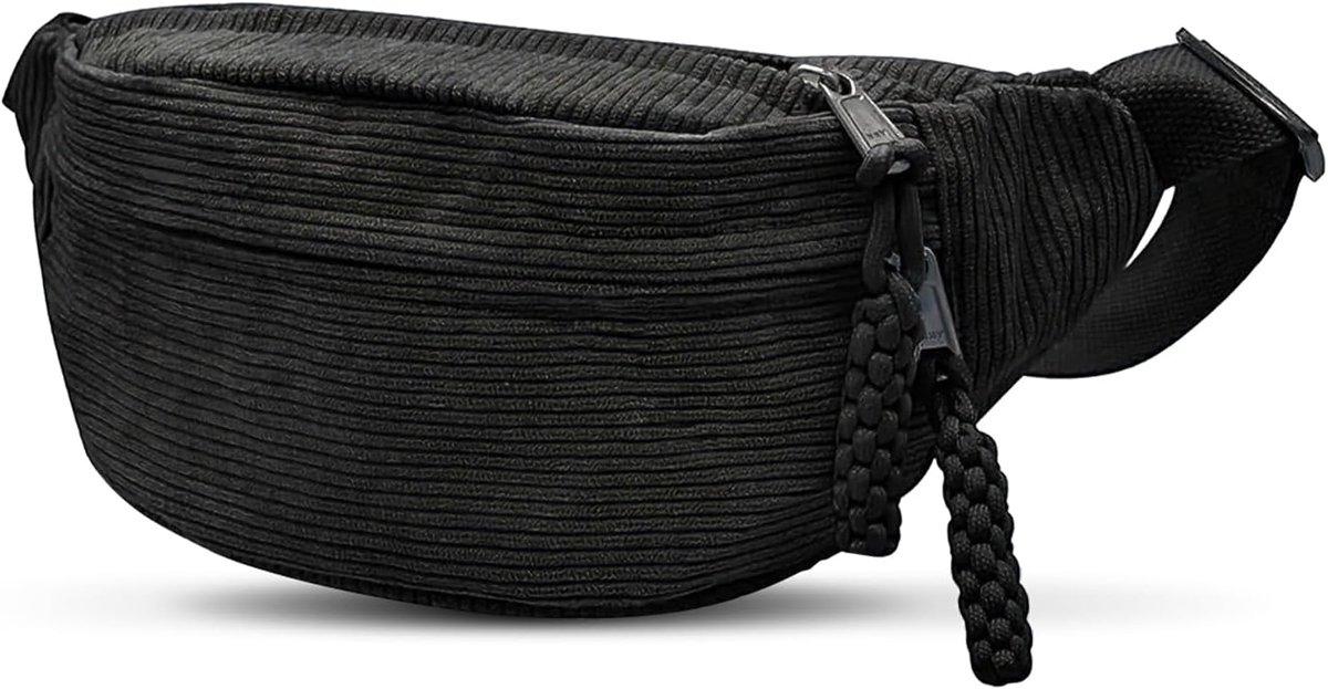 Heuptas voor dames, schoudertas, corduroy, heuptas, modieuze heuptas, crossbody bag, zwart, vrije tijd, sport - ShopVlot