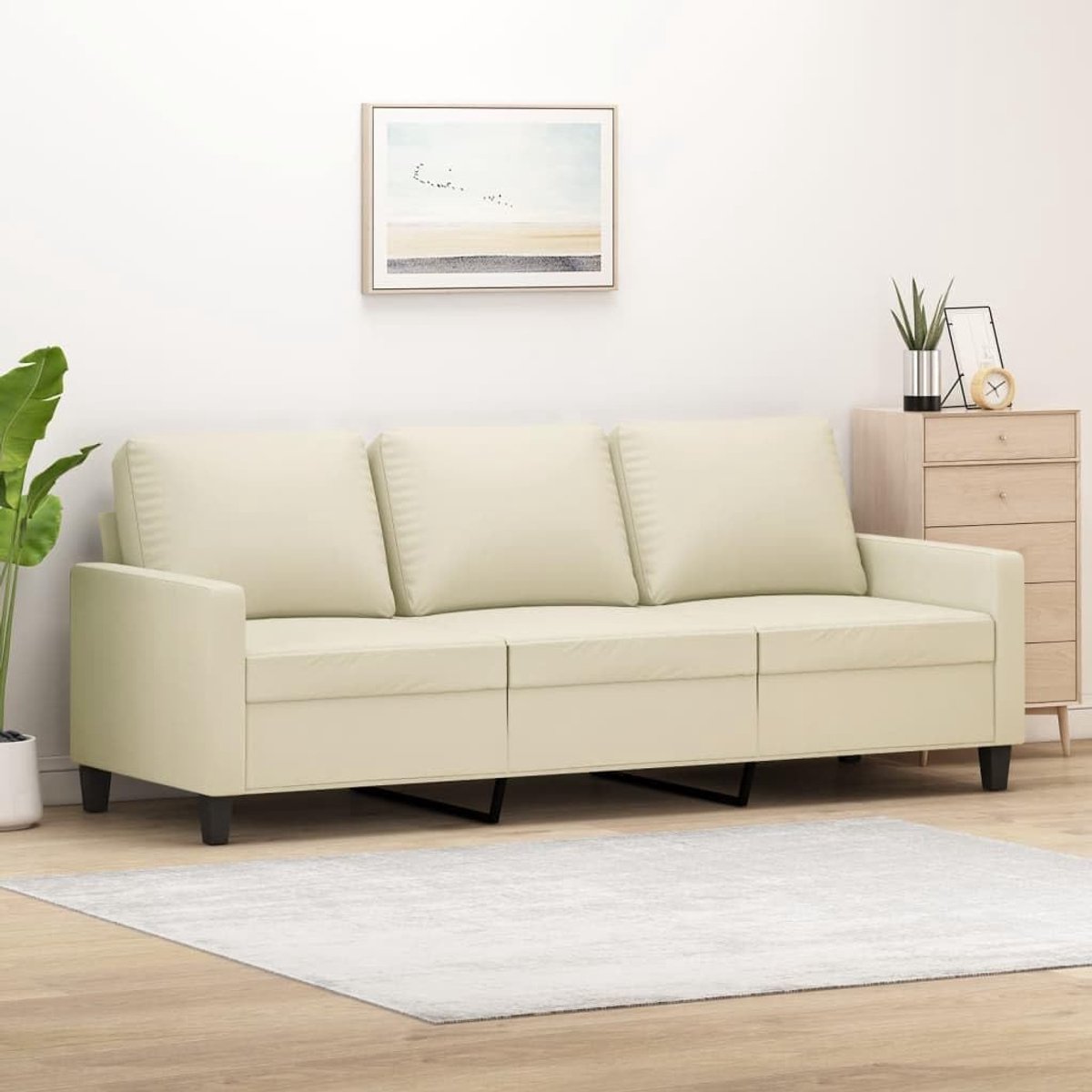 3-zitsbank, crème, 180 cm, kunstleer, duurzaam gestoffeerde meubels met metalen frame en dikke bekleding, voor woonkamer, comfort