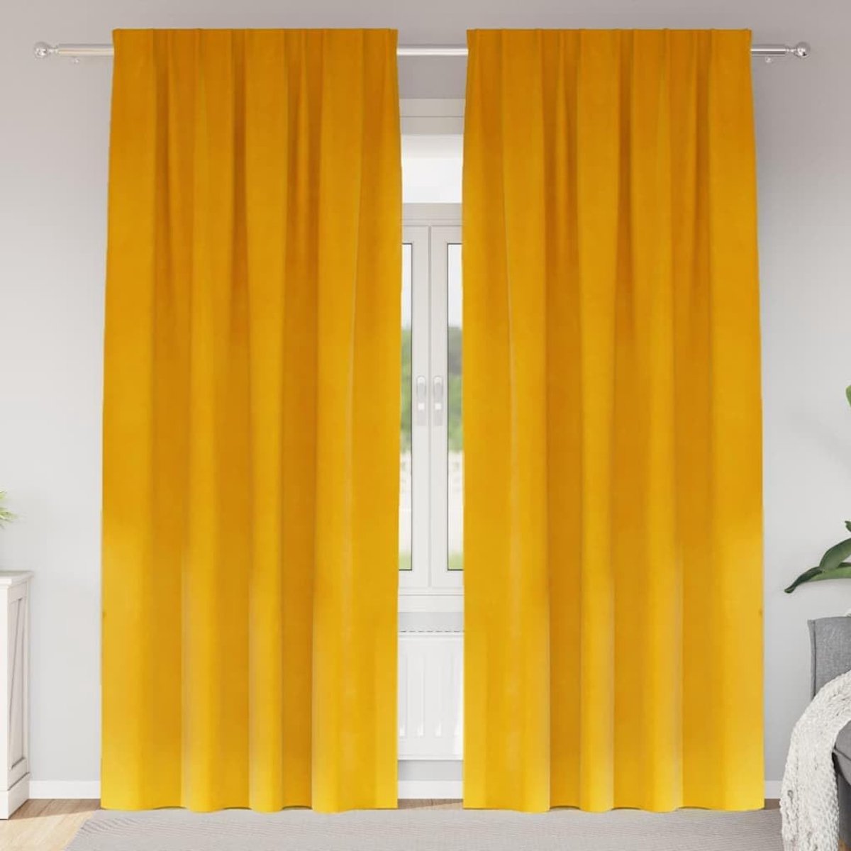 2 Stuks, Fluweel, Stijlvol Fluweel, Kamerverduistering voor Slaapkamer, Woonkamer en Woondecoratie (Mosterdgeel)