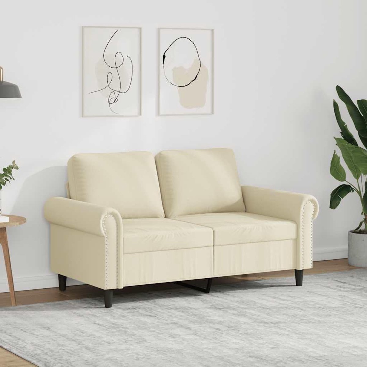 2-zitsbank crème 120 cm kunstleer relaxmeubel tweezits met robuust metalen frame en dik gevoerde zittingen voor een comfortabele zitervaring
