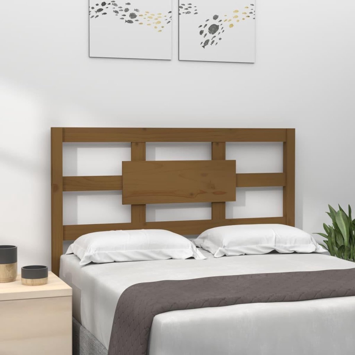 Honingbruin 95,5 x 4 x 100 cm massief grenen rustiek design voor slaapkamer en logeerkamer met natuurlijk materiaal en rugsteun voor comfort