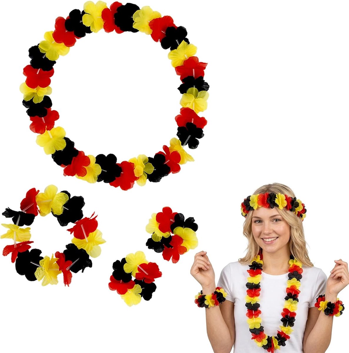 Pack of 4 German Fan Articles Flower Chain German Flag Garlands Black Red Yellow - ShopVlot