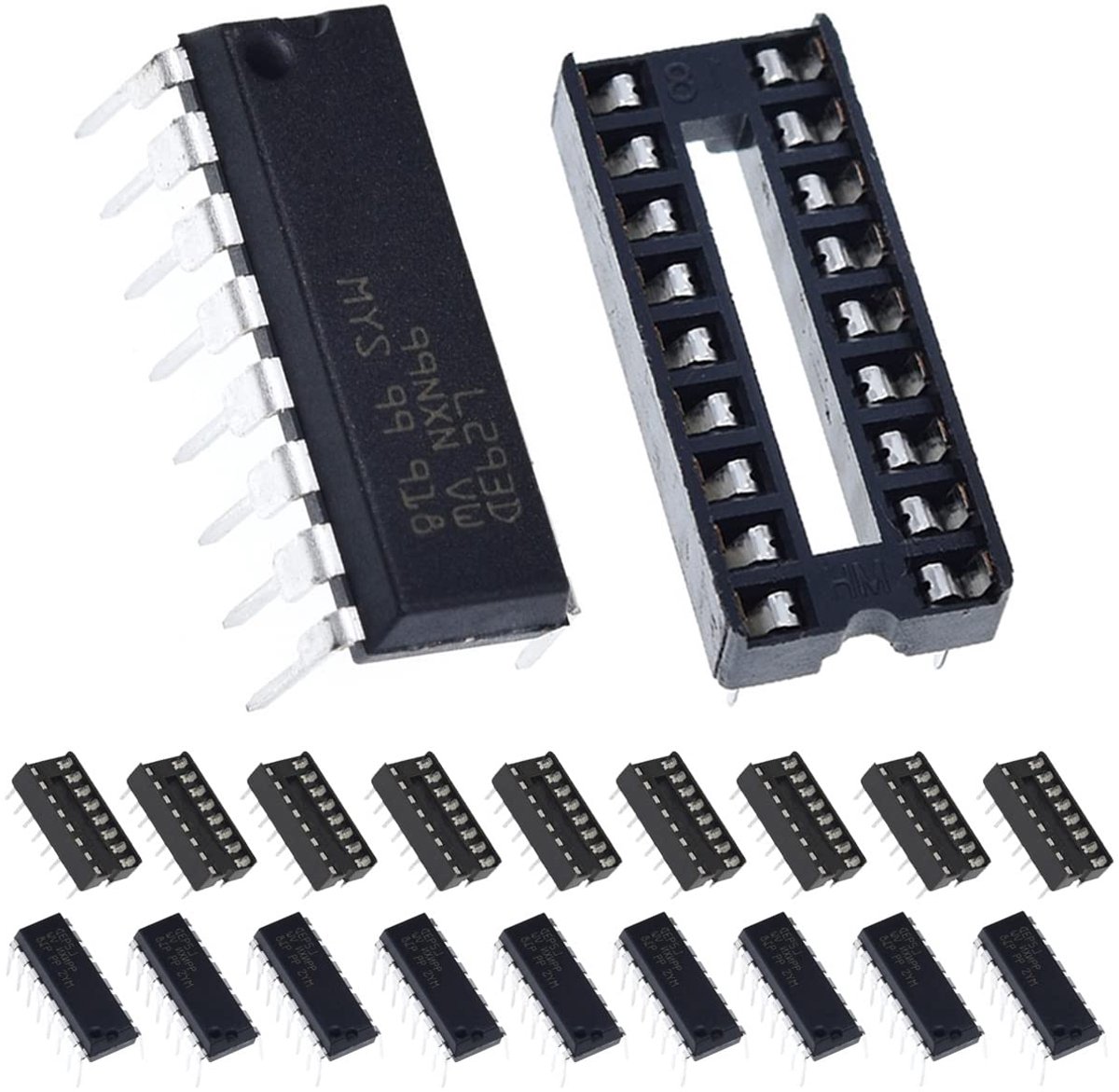 10pcs L293D Stepper Motor Driver Controller DIP16 4 Channel Motor Driver Chip for Arduino with 10pcs 16P IC Pedestal - ShopVlot