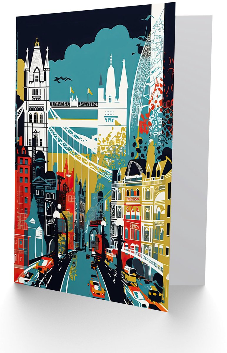 Artery8 London Iconic Landmarks Modern Abstract Cityscape Travel Birthday Sealed Greeting Card Plus Envelope Blank - ShopVlot