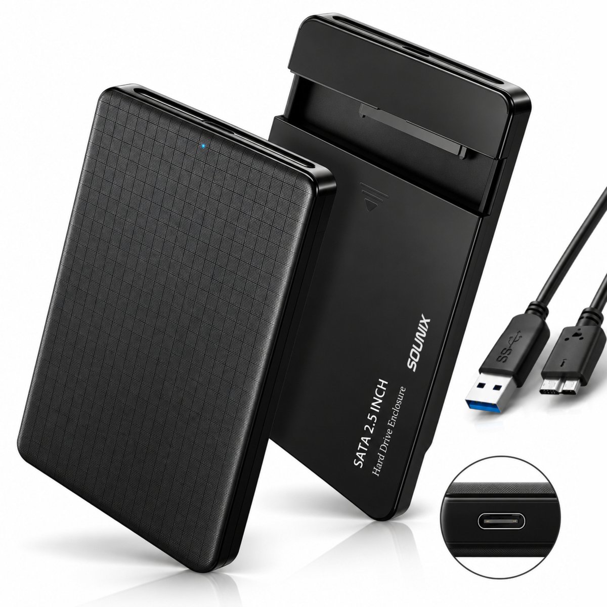 Sounix USB 3.0 Harde Schijf Behuizing - 2,5 inch - 5Gbps - SATA HDD/SSD - Zwart