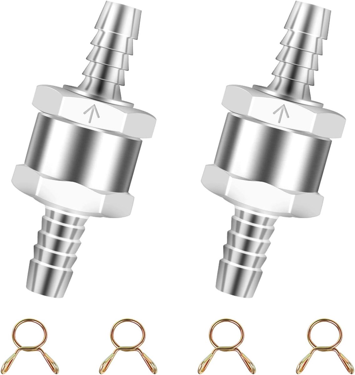 2pcs Fuel Check Valve 8mm Aluminum Valve, Check Valve with 4 Pieces Fuel Hose, Spring Clamps, Car Carburetor for - ShopVlot