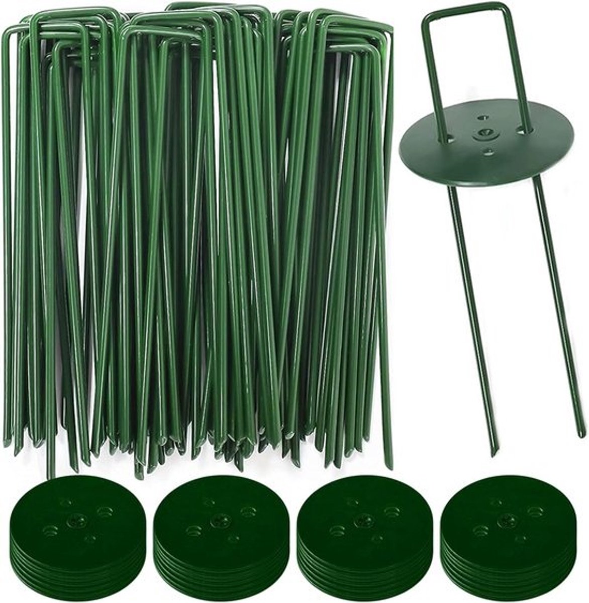 Set grasnietjes - Tuinpalen met buffer - Voor het bevestigen van kunstgras - Extra sterk, gegalvaniseerd - 15 cm lang - Groen