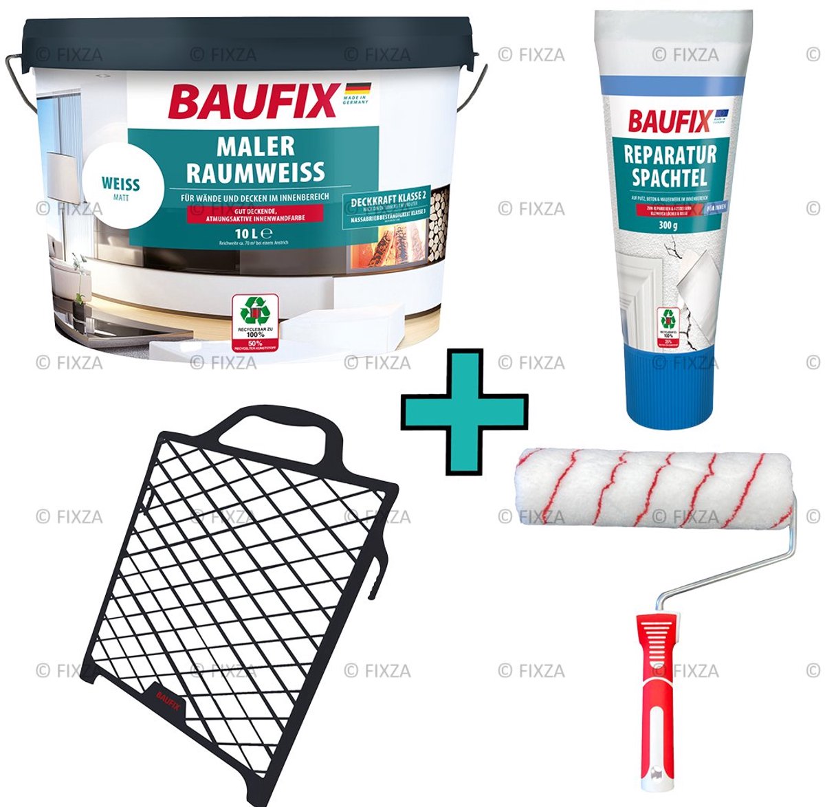 BAUFIX Decorators’ White Paint muurverf wit 10 Liter + Muurverfset 2