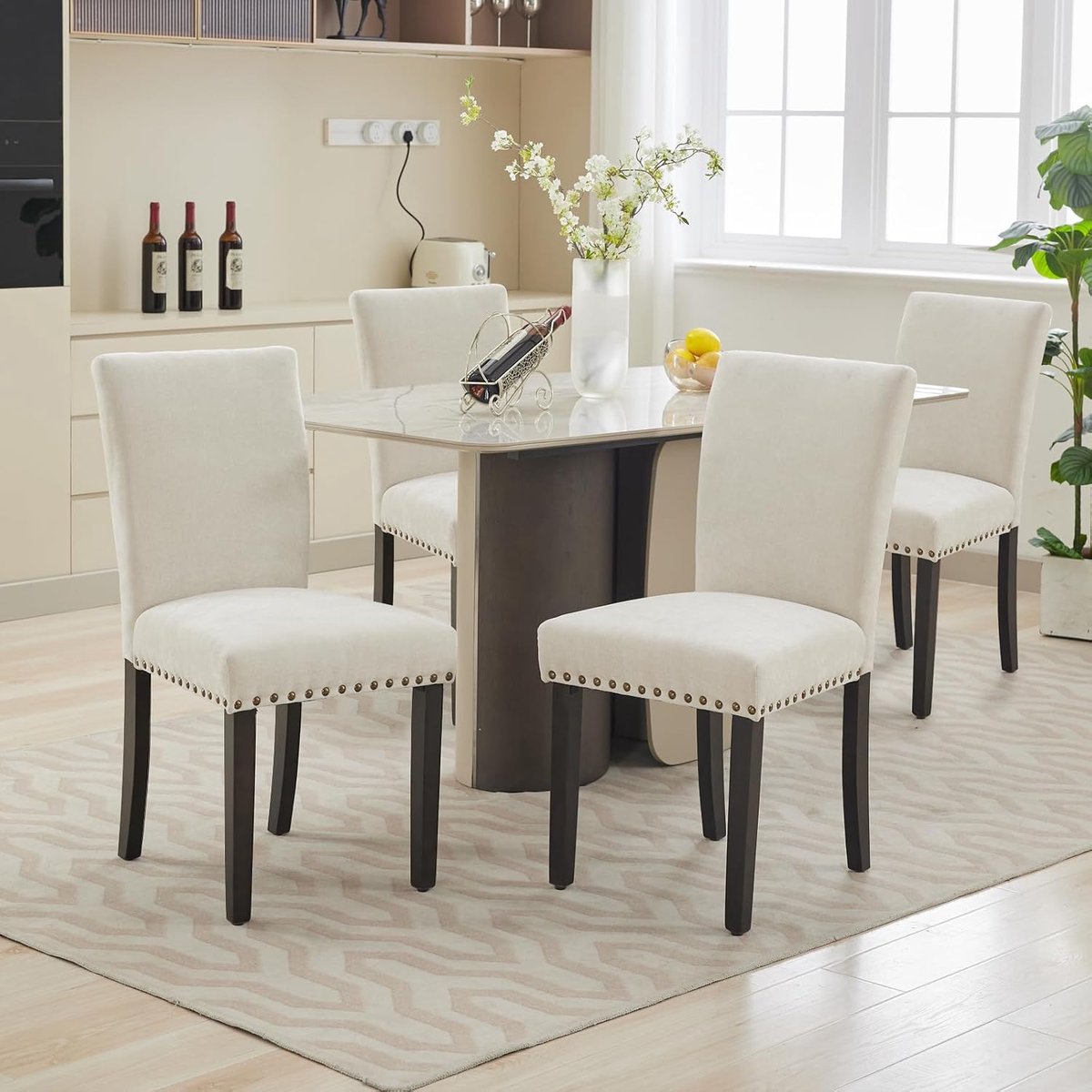 Eetkamerstoelen Set van 4 - Beige Parsons Stoelen Hout & Nagels 136kg